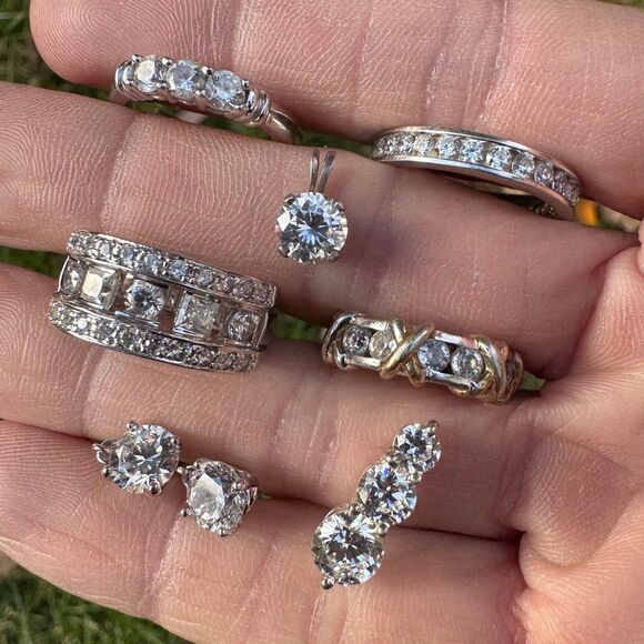 VINTAGE ESTATE LOT Sterling Silver DQ CZ Tennis Bracelet Rings Pendants Earrings - Picture 5 of 17